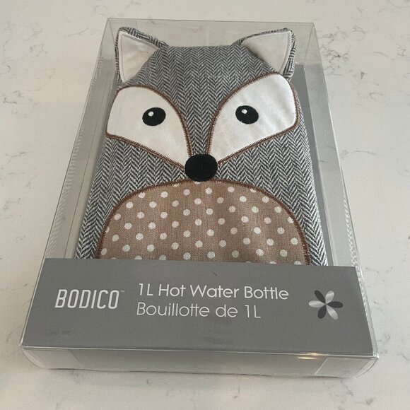 Bodico Health & Body 1L Hot Water Bottle w Sweet Baby Fox Poly Cover Sz OS NWT - Picture 1 of 5